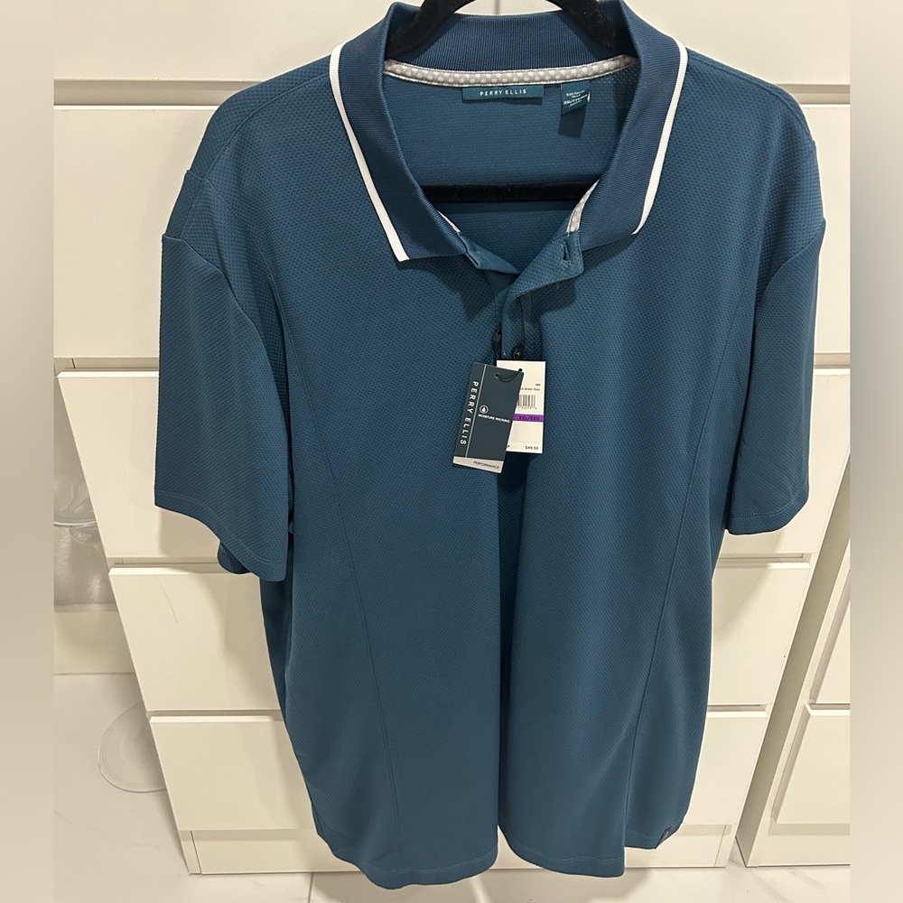 XXL Perry Ellis Men's Teal Polo with White Trim NEW